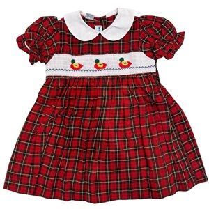 Silly Goose Handsmocked Plaid Duck Girl’s Toddler Dress Autumn Smocked